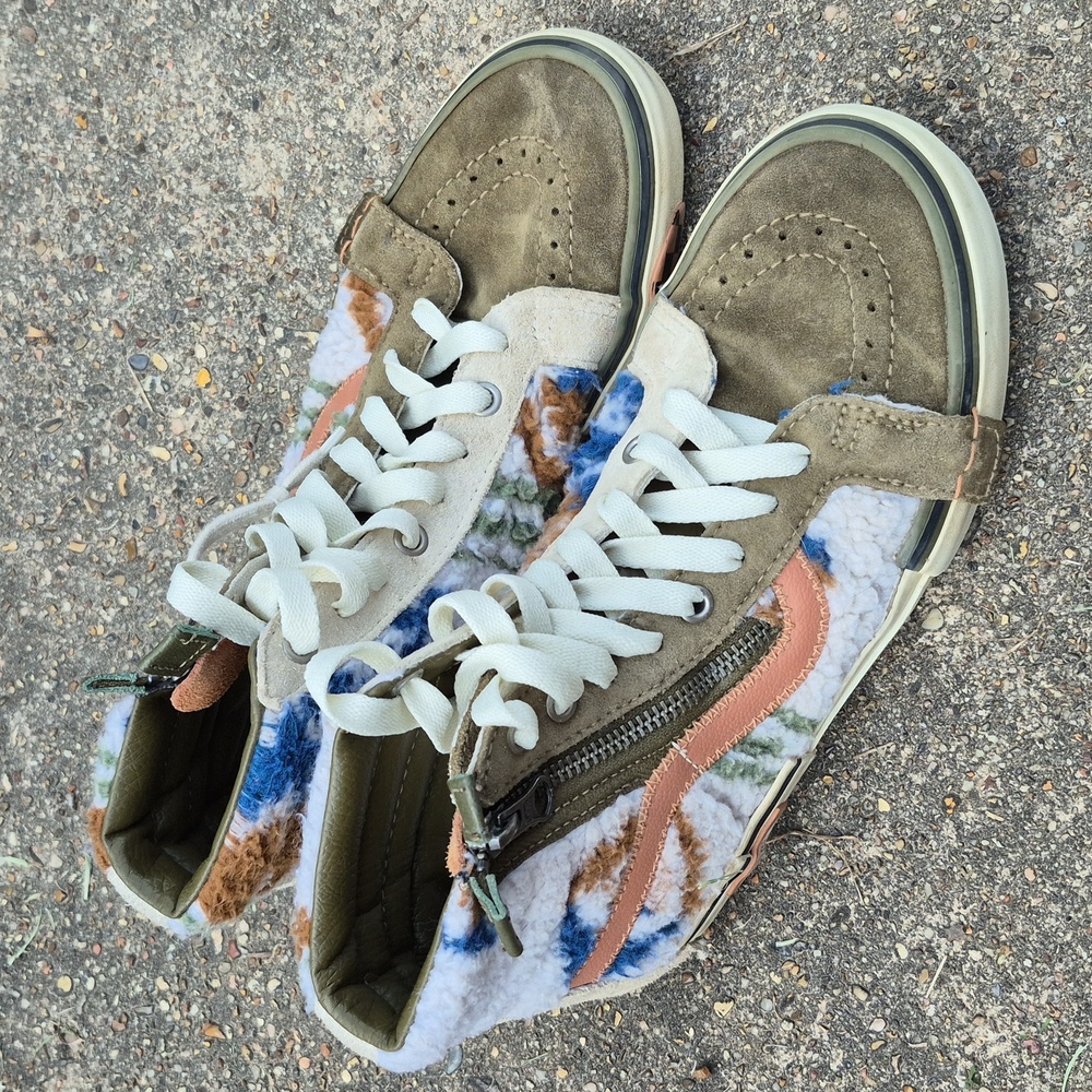 Vans Sneakers SK8-Hi Reissue Mixed Olive Blue‎ Suede Faux Fur Mens 6 Woman's 7.5 - Picture 3 of 14